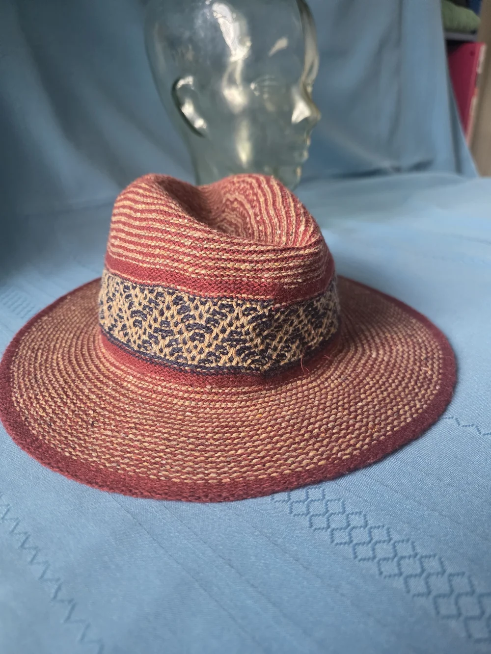 Old County Road Burgundy Woven Bohemian Panama / Fedora Hat OS